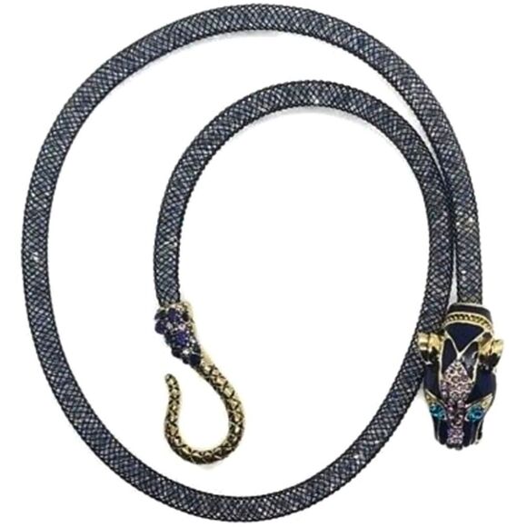 Gold-tone Mesh Crystal Leopard Collar Necklace - Picture 1 of 3